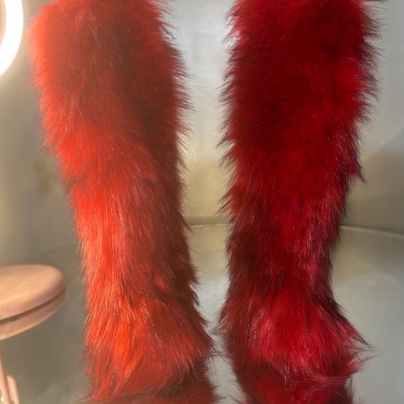 Red Faux Fur Knee Boots sizes 6.5,7,7.5,8,9.5,10,11.5,12 - Picture 7 of 7
